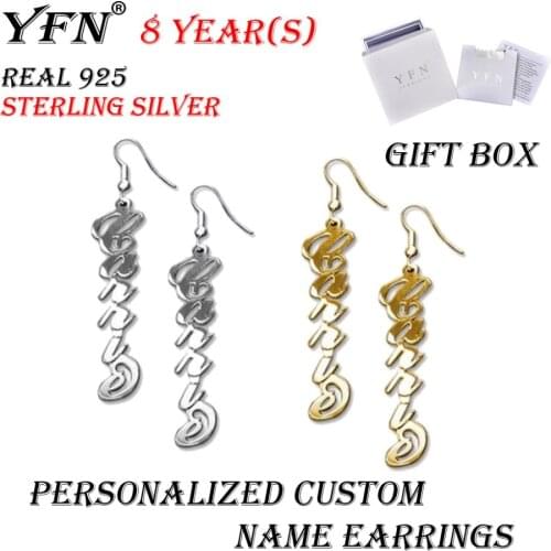 Custom YFN Brand Sterling Silver Personalized Name Letter Drop Earrings With Gift Box