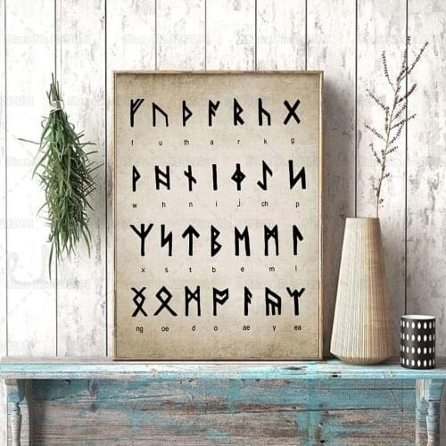 Vintage Style Runic Alphabet Chart Poster Viking Old Norse Canvas Painting Wall Art Decor