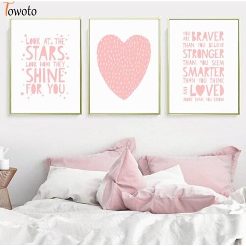 Quotes Poster Heart Print Kawaii Canvas Painting Pink Nursery Wall Art Baby Girls Bedroom Decorative Wall Pictures Unframed