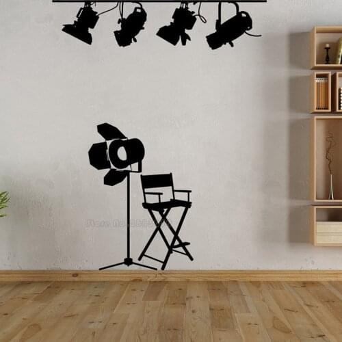 Cinema Lights & Directors Chair Wall Decal Removable Wall Art Sticker Multiple Colors Home Theater Movie Room Wall Decor LL2161