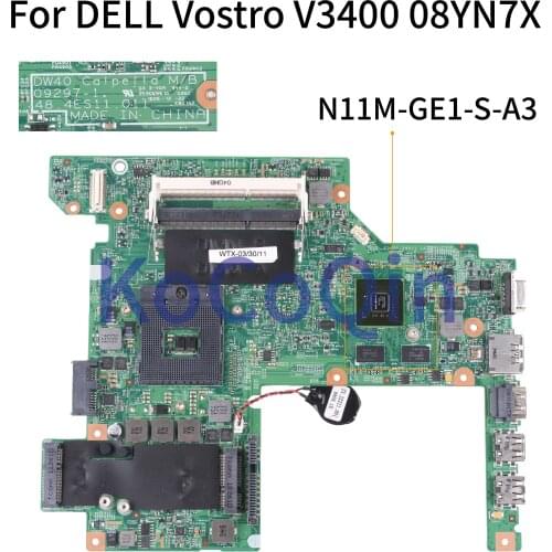 KoCoQin Laptop motherboard For DELL Vostro 3400 V3400 Mainboard CN-08YN7X 08YN7X 09297-1 48.4ES11.011 N11M-GE1-S-A3 HM57