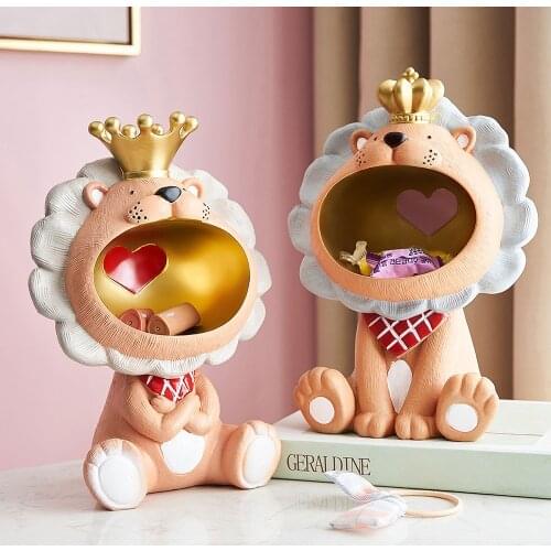 Lion Storage Cartoon Animal Model Nordic Resin Key Remote Snack Container Makeup Organizer Living Room Study Office Storage gift