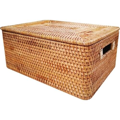 Laundry Basket Rattan Woven Storage Basket Handmade Brown Large Capacity Portable Clothing Storage Box Indoor Household Items