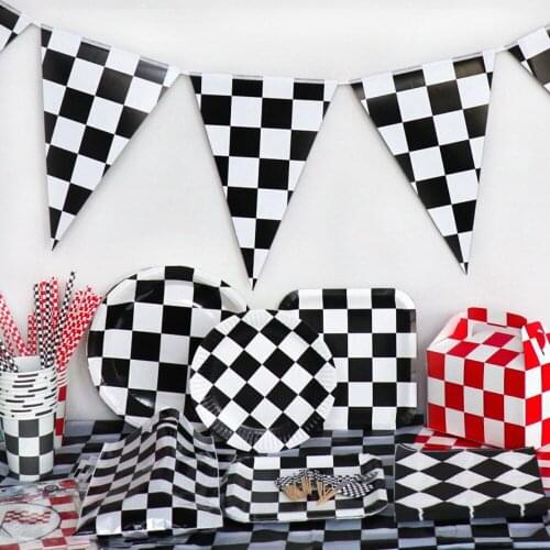 Red Black White Lattice Birthday Party Decorations Baby Shower Disposable Tableware Set Decoration For Birthday Party Wholesale