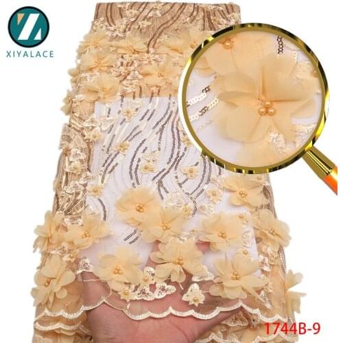 Latest Nigerian Lace Fabric 2019 High Quality Lace 3d French Bridal Beads Lace Fabric For African Lace Matrial 5yards PGC1744B