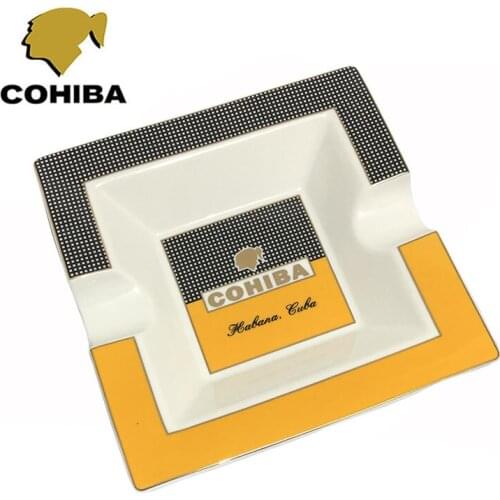 COHIBA Square Cigar Ashtray Holder 2pcs In 1 Design Ceramic Household Tobacco Gadgets Cigarette Ashtray Table Decor