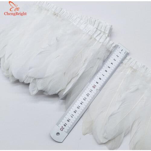 ChengBright Goose Feathers Trims 10Yards Dyed Goose Feathers Ribbon Fringes Goose Feather Cloth Belt Decorative 5-6inch/13-18cm