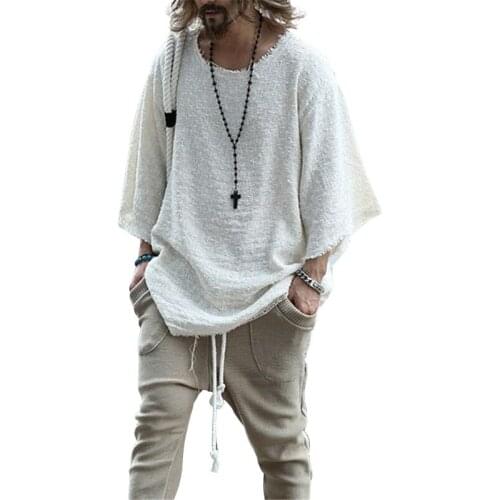 European and American Mens 2021 Long-sleeved Solid Color Top Trendy Loose T-shirt Men Graphic T Shirts Jojo Bizarre Adventure