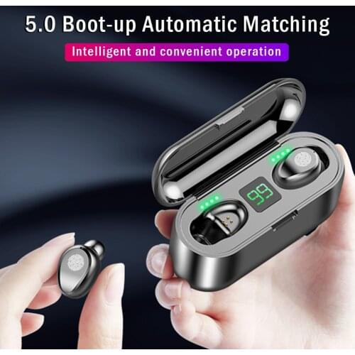 F9 TWS Wireless Bluetooth Compatible 5.0 Mini Earphone Noise Reduction In-Ear Sports Earplugs With Charging Box Cable