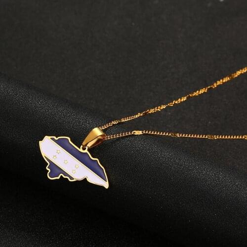 Stainless Steel Enamel Honduras Map Pendant Necklaces Trendy Maps Chain Jewelry