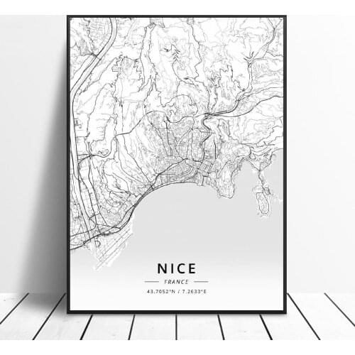 Nice Saint-Etienne Caen Aix-En-Provence Marseille Calais France Canvas Art Map Poster