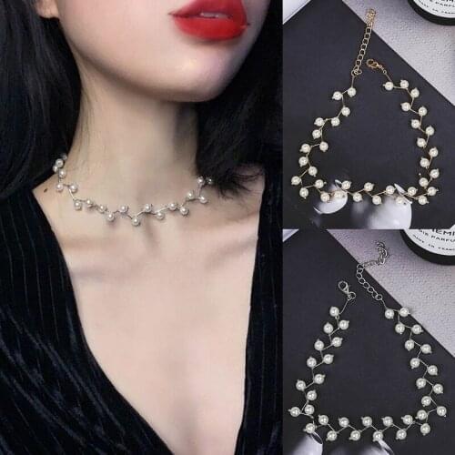New Fashion Pearl Clavicle Necklace Elegant Pearl Choker Necklace Collar Necklaces Women Party Wedding Jewelry Accessories