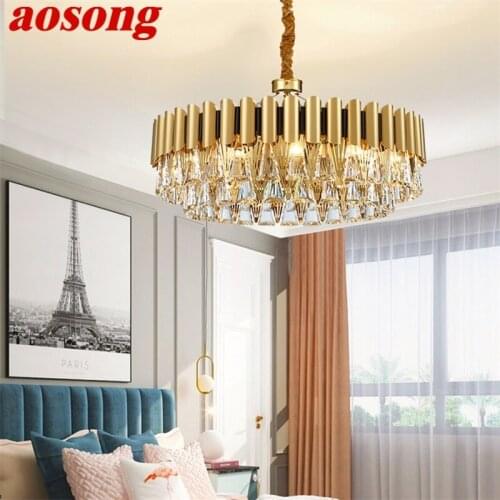AOSONG Hanging Chandeliers Crystal Modern Luxury LED Lighting Home Decorative Fixtures For Living Room Dining Room Villa Duplex