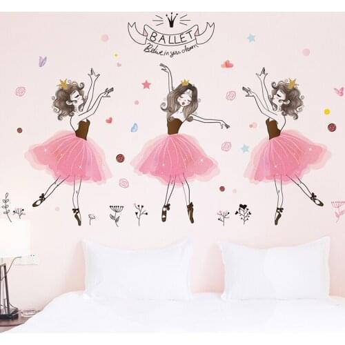 [SHIJUEHEZI] Cartoon Girl Wall Stickers DIY Ballet Dancer Wall Decals for Kids Rooms Children Bedroom Nursery Home Decoration