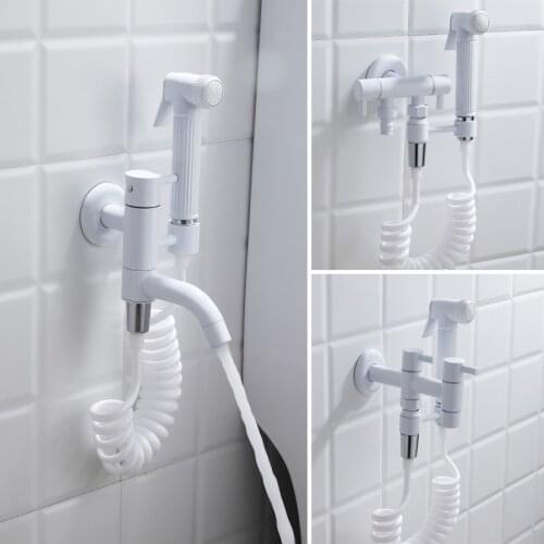 Toilet Bidet Faucet White Brass Single Cold Bathroom Toilet Shower Blow-fed Spray Gun Nozzle Bidet Faucet Bathroom Hardware