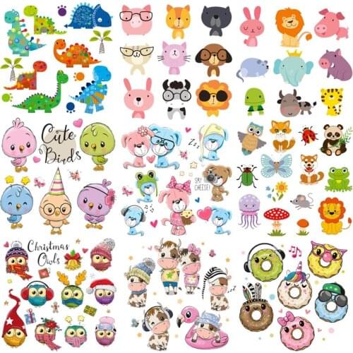 Prajna Bear/owls Iron On Transfer Patches For Clothing Cartoon Thermal Stickers On Clothes Animal Heat Transfer Patches Applique
