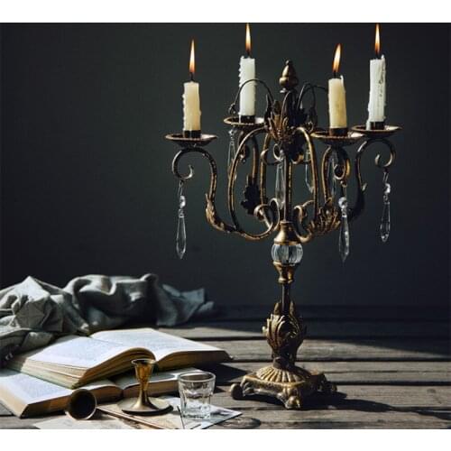 Nordic Vintage Candle Holders Iron Rustic Pillar Candle Holder Glass Table Centerpiece Metal Porta Velas Home Decoration AC50CH