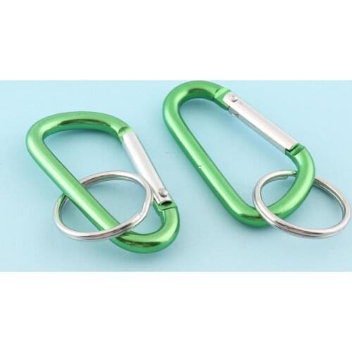 Green Carabiner keychains 6pcs 48mm Spring Clasp Snap Hook Carabiner Clips with keyrings Aluminum Hanging Buckles