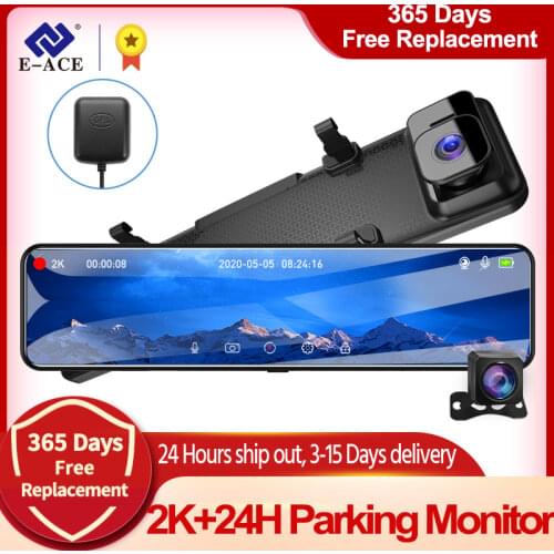 E-ACE 11.28 Inch 2K Streaming Media Rearview Mirror Dash Cam 1080P Rear Cam Parking Monitoring Driving Recorder Auto Dvr Camera