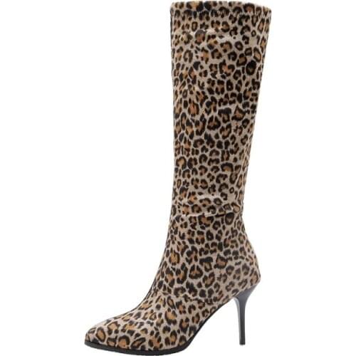 Big Size9 10 11-17 boots women woman winter boots women women shoes botas Leopard print side zipper