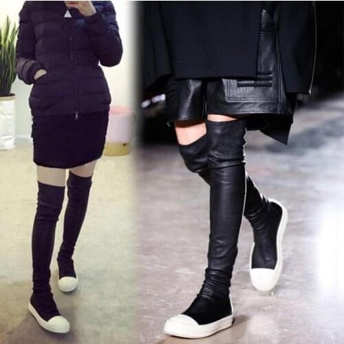 2017 Fashion Women Over The Knee Boots Thigh High Platform Flat Long Boots Thick Bottom Black Leather Casual Boots