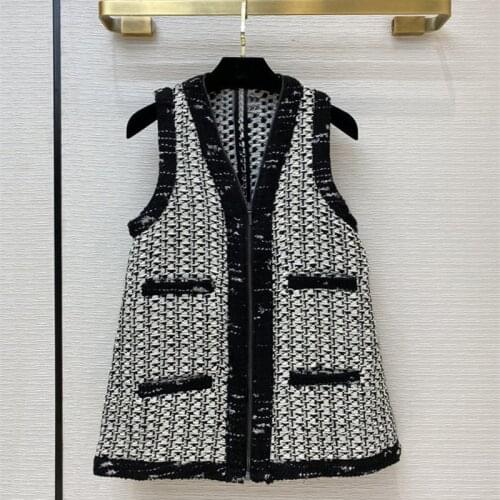2021 Autumn Womens High-end quality 93% Wool plaid Waistcoat Chic elegant V-neck tweed Vest C012