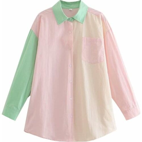 ZXQJ Women 2021 Fashion Patchwork Loose Cotton Blouses Vintage Long Sleeve Pockets Female Shirts Blusas Chic Tops