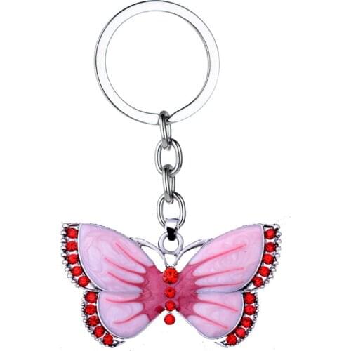 12PC/Lot Vintage Boho Enamel Crystal Pink Butterfly Pendants Keychain Animal Women Girls Gifts Keyring Jewelry Charm Key Chains