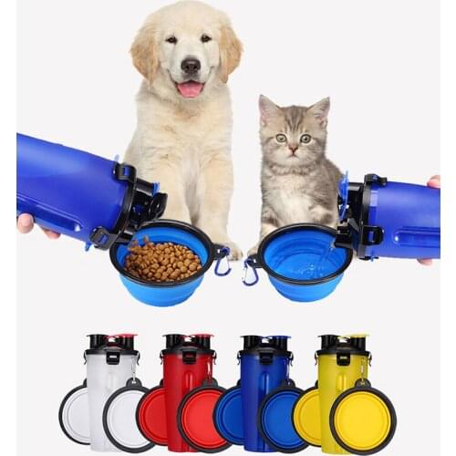 2 In 1 Pet Drinking Water Bottle Portable Safety Plastic Collapsible Dog Feeding Bowl Cup Pet Supplies Bowl Travel Accessories
