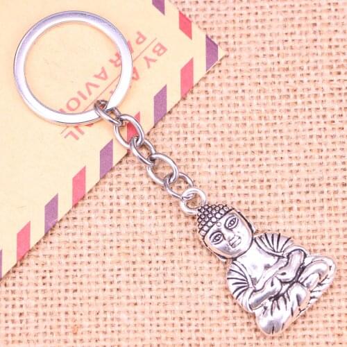 20pcs New Fashion Keychain 39*23 mm meditate buddha Pendants DIY Men Jewelry Car Key Chain Ring Holder Souvenir For Gift