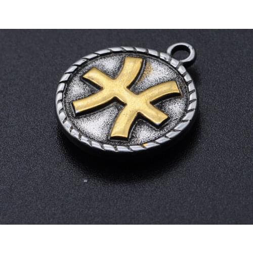 3Pcs / Lot Two Tone Zodiac Sign Charm 100% Stainless Steel Constellation For Making Bracelet Necklace Pendants