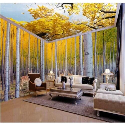 3D Wallpaper Yellow Maple Leaf Smallpox Clouds Overall Room Background Modern Art Mural for Living Room Painting Home Decor