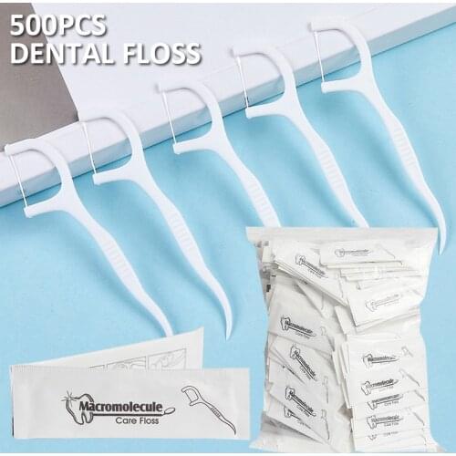 500pcs Dental Floss Disposable Independent Packaging Oral Teeth Cleaning Care Stick Toothpicks Tooth Cleaning Interdental Brush