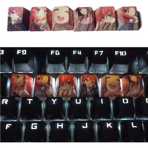 6Pcs Cartoon Anime Girl PBT Dye Sublimation Keycap Mechanics Keyboard Keycap OEM Profile Keycap