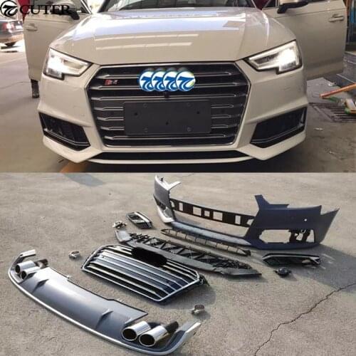 A4 B9 S4 front bumper Auto Rear Diffuser Lip exhaust tail pipes for Audi A4 S4 car body kit 16-18