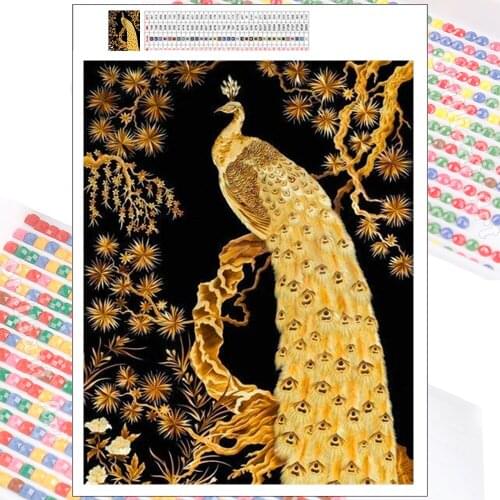 Diamond Painting Golden Peacock Animal Flowers 5D DIY Mosaic Kit Rhinestone Hobby Embroidery Wall Sticker Crafts Home Decoration