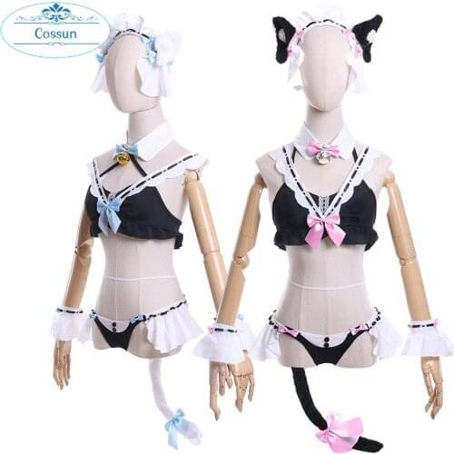 Anime! Nekopara Cats Paradise Chocolat Vanilla Maid Dress Swimsuit Uniform Cosplay Costume Summer Pool Party Outfit For Women