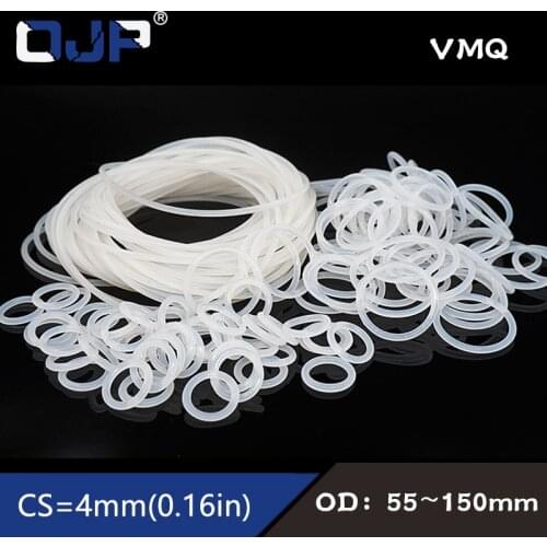 White Rings Silicone/VMQ 4mm Thickness OD 55/60/65/70/72/75/80/85/90/95/100/105/150mm Rubber O-ring Seal Gasket Strip Washer