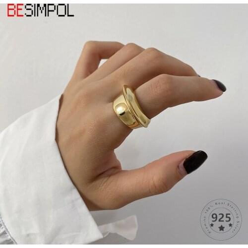 Besimpol 100% Real 925 Sterling Silver Ring French Style Wide Gravity Adjustable Open Rings For Women Fine Jewelry Party Gifts