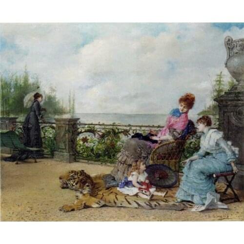 Free shipping decoration picture classic court figure Mom and daughter in the park scenery canvas prints oil painting on canvas