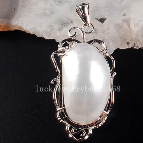 Free Shipping Women Fashion Jewelry 13x48x10mm Beautiful White Mother of pearl Shell Oval Pendant Bead C3783