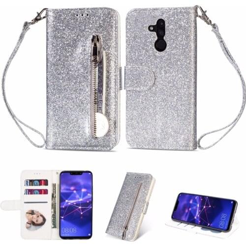 50pcs/lot Glitter Zipper bag 3 card leather luxury cover case for Huawei Mate 10 lite 10 pro 20 20 lite 20 pro cover case