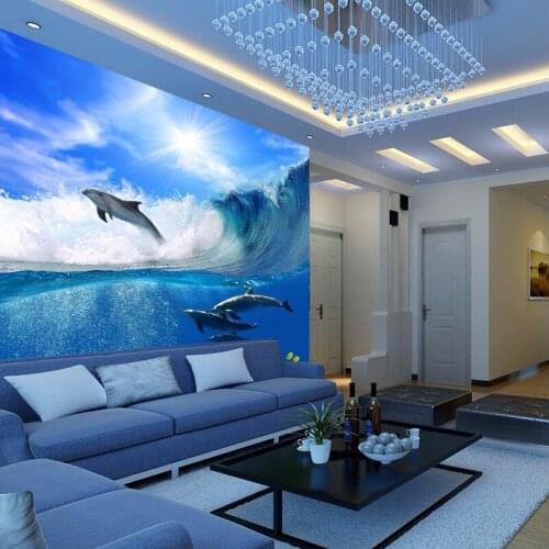 A large mural wallpaper studio studio entrance backdrop waves whale shark Custom Size