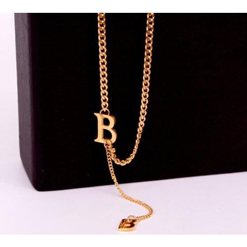 European and American Exaggerated B Letter Titanium Steel Choker Necklace For Woman Jewelry Girl‘s Clavicle Chain N100
