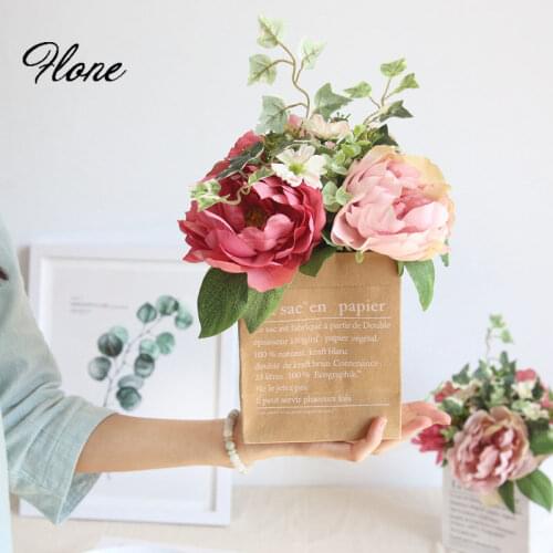 Flone Artificial Silk Peony Fake Bridal Plant Flowers Bouquet Wedding Garden Party Decoration Home Offic Flower Arrangement