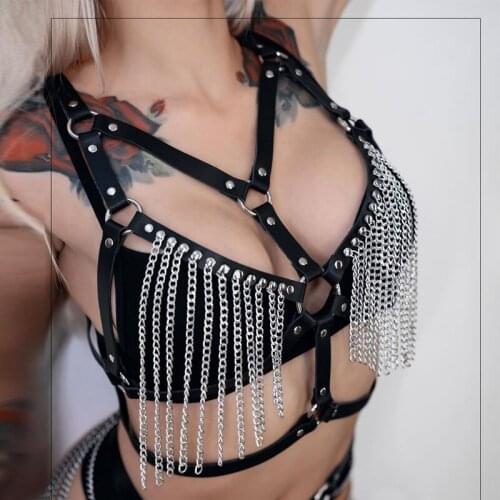 GAMPORL Sexy Women Leather Harness Lingerie Chain Belts for Women Harajuku Bra Cage Suspenders Female Chest Harness Garter Belt