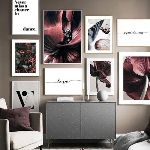 Canvas Painting Vintage Posters and Prints Flower Love Quote Wall Art Pictures for Brown Retro Nordic Living Room Backdrop Decor