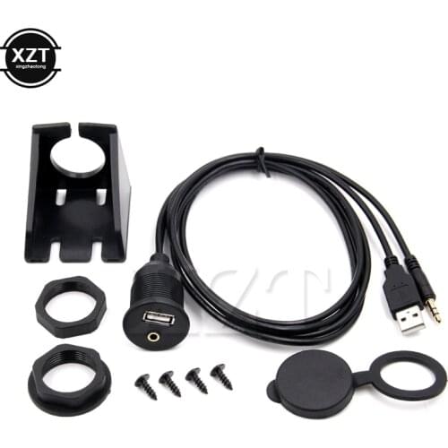 2M Car Motorcycle Dashboard Flush Mount Panel USB 3.5mm M/F AUX Lead Extension Cable Car Styling Dashboard for Motorcycle Car