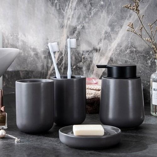 Ceramic Bathroom 4/set of Household Bathroom Soap Liquid Bottle/mouthwash Cup/soap Dish/household Lotion Dispenser Bottle