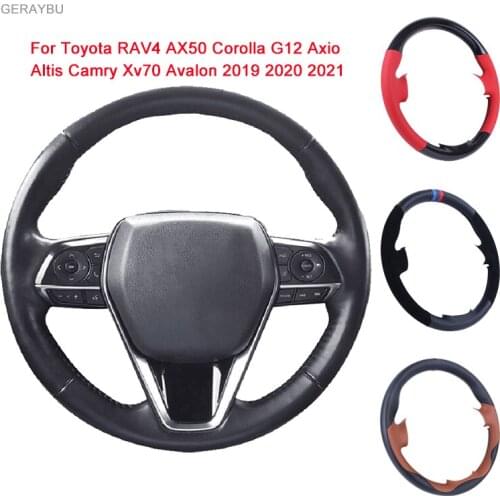 GERAYBU Custom DIY Leather Hand-sewn Car Steering Wheel Cover For Toyota RAV4 AX50 Corolla G12 Axio Altis Camry Xv70 Avalon